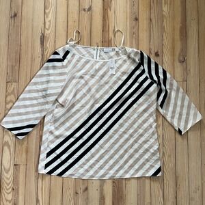 NWT NY and Company Striped flowy business Quarter Sleeve Zipper Back Top XL